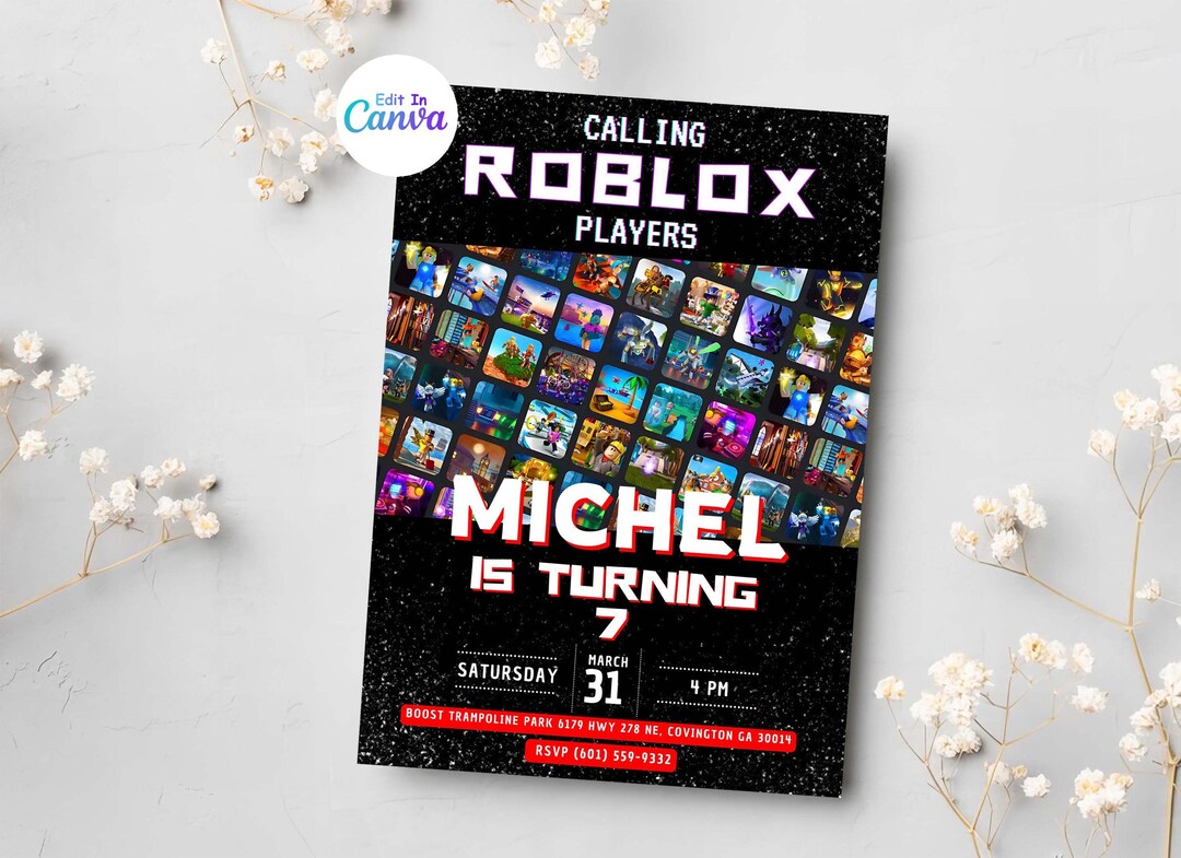 Editable Roblox Birthday Invitation Template, Printable Kids Party ...