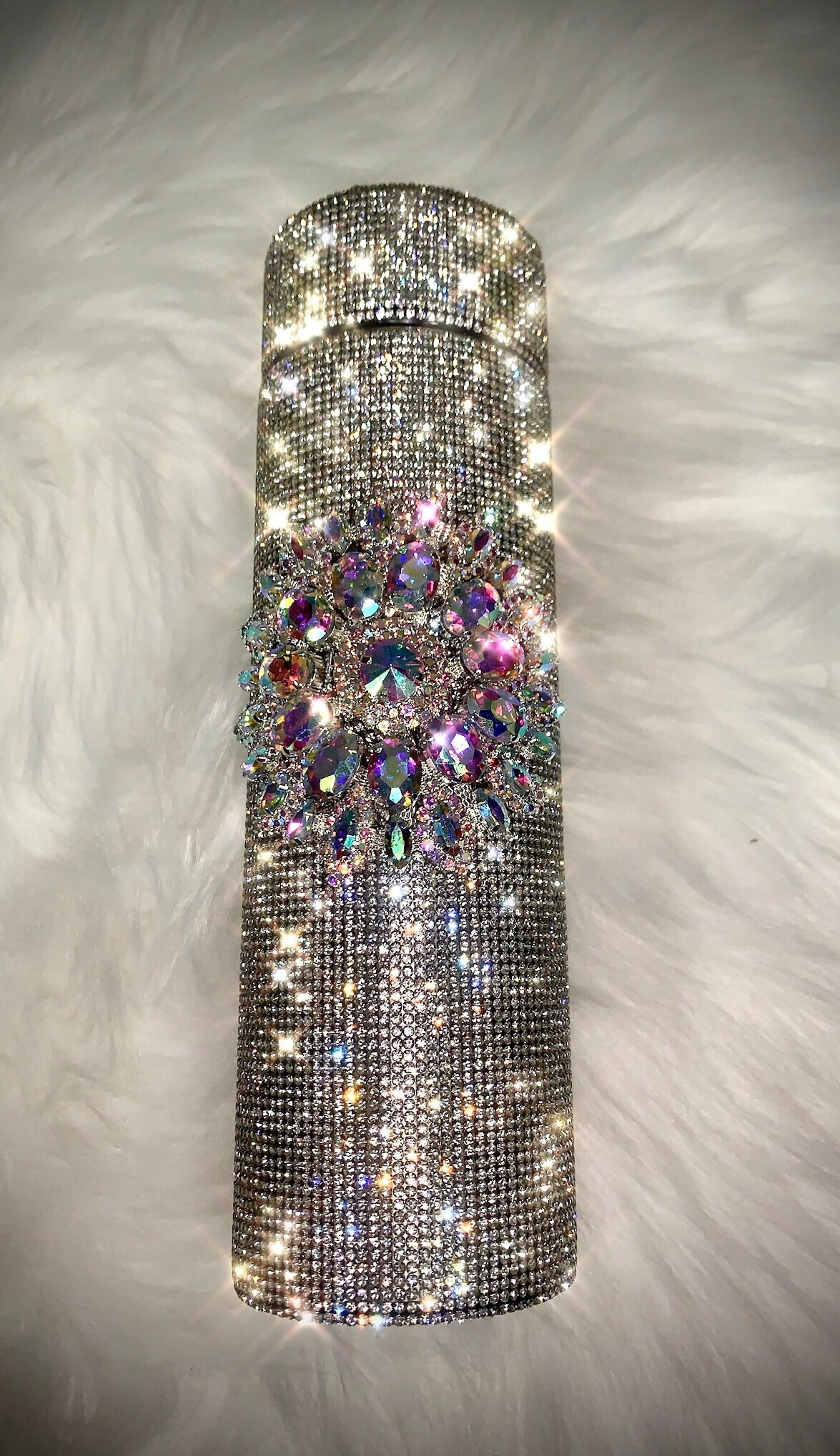 Crystal rhinestone double wall thermos bottle with LED temperature li…