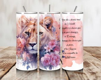 Lioness Serenity Prayer French 20oz Tumbler Wrapper, Sublimation Design Templates, PNG Straight Digital Download.
