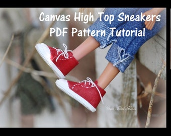 Baskets montantes en toile sans couture Patron de chaussures de poupée PDF Tutoriel illustré
