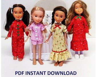 Pajama Nightgown PJ Pattern Tutorial Pictorial PDF Doll Clothes Fits 9"  Bratz Licca Jenny Blythe Skipper  Fashion Dolls