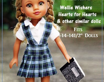 Tutorial de patrón de uniforme escolar para Wellie Wisher Hearts para muñecas Hearts y otras muñecas de 14" a 14 1/2"