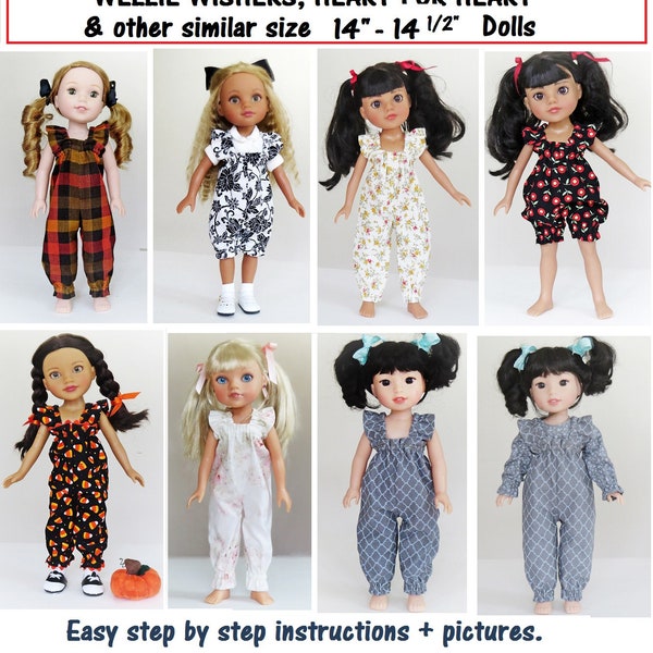 Jumpsuit & Sunsuit Pattern Tutorial Pictorial PDF Doll Clothes For Wellie Wisher, Hearts for Hearts, Kish and other 14" - 14 1/2" Dolls