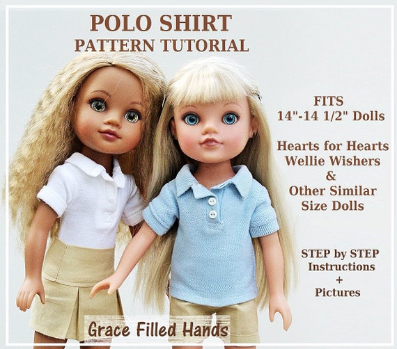 Polo Shirt Pattern Tutorial for Hearts For Hearts Wellie Wisher 14" 14 1/2" Similar Dolls