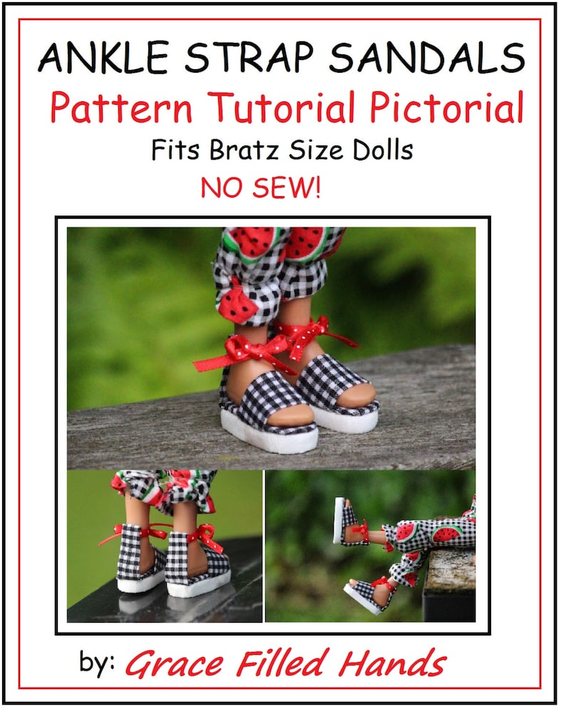 Ankle Strap Sandals No Sew Doll Shoes Pattern PDF Pictorial Tutorial image 1