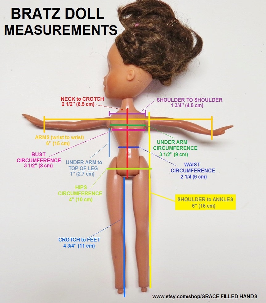 This is a chart showing the measurements of a Bratz doll. 