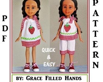 Strawberry Fields Dress Top & Cuffed Capri Pants Pattern Tutorial Fits Bratz Dolls Skipper and other 8" to 10" Fashion Type Dolls