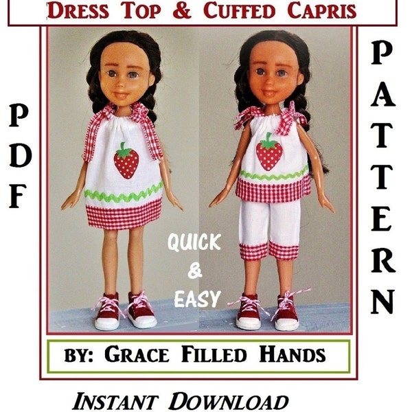 Strawberry Fields Dress Top & Cuffed Capri Pants Pattern Tutorial Fits Bratz Dolls Skipper and other 8" to 10" Fashion Type Dolls