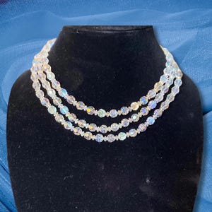 Whimsigoth Aurora Crystal Necklace | Vintage 1950s 3-Strand Beads | Ethereal Gothic Glam | Witchy Bridal Statement Jewelry