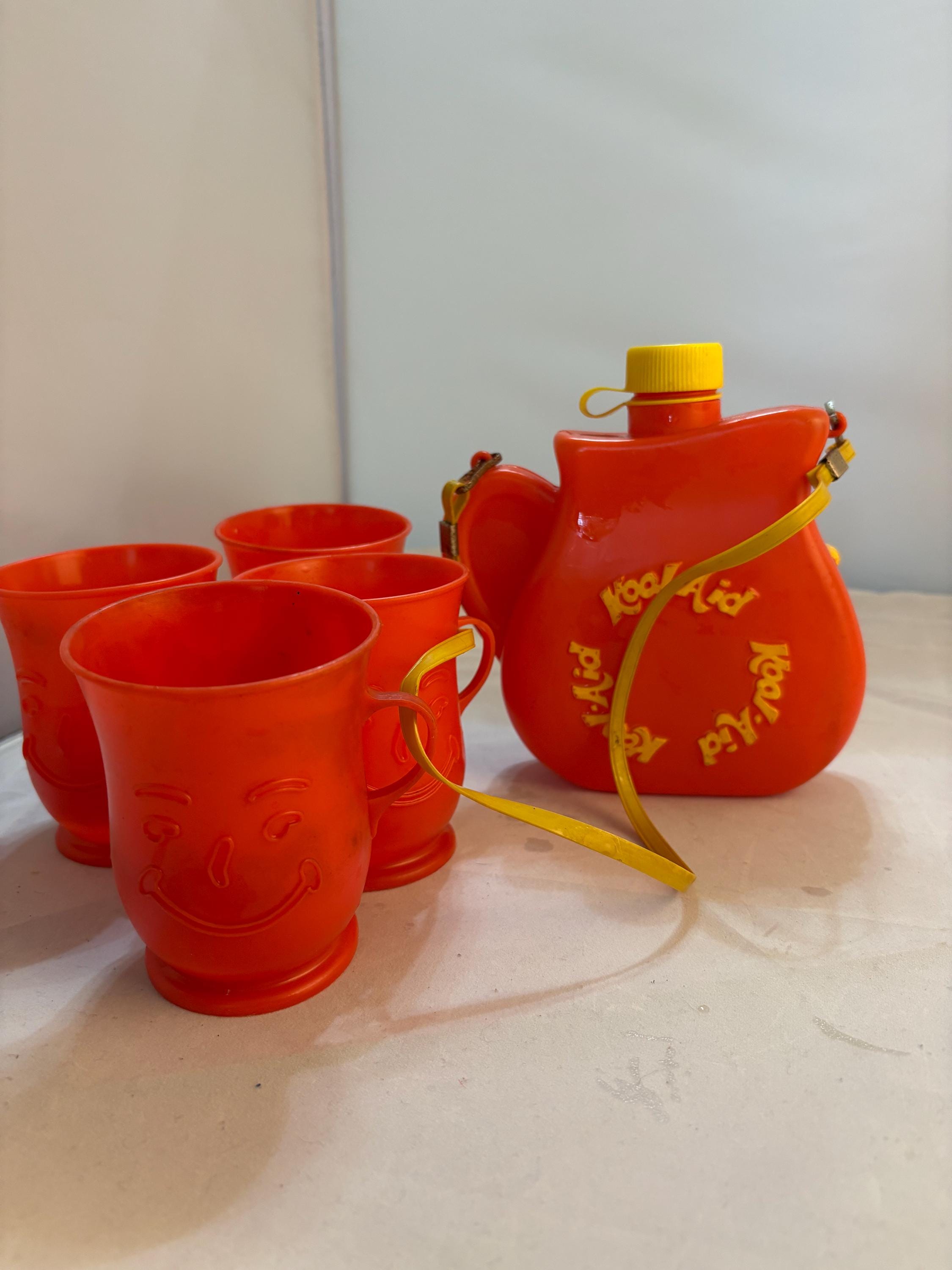 Vintage Kool-aid Man Pitcher Cup Set | 1970s Retro Orange Plastic