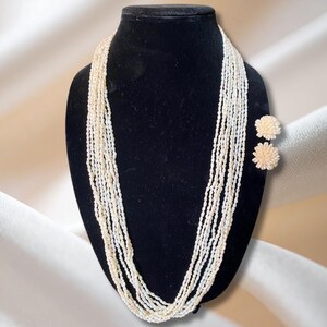Genuine Multi-Strand Freshwater Pearl Necklace Earring Set | Handcrafted Statement Jewelry | Elegant Bridal Gift | Timeless Luxury Pearl Set