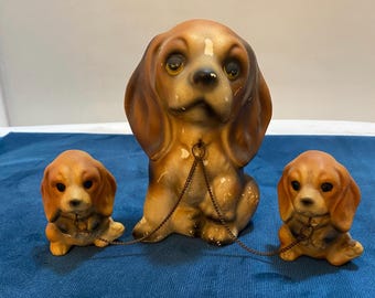 ヴィンテージ セラミック製 犬の置物 | ミッドセンチュリー 母犬と子犬の鎖 | レトロなコレクターズアイテム 犬の置物 | 1950年代風のキュートなホームデコレーションギフト