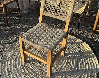 Handwoven Solid Wood Dining Chair | Seagrass Rope Boho Accent Home Decor