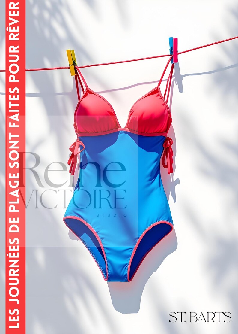 St Barts Poster Print | Saint Barthélemy Wall Art | Women Swimsuit Travel Poster, Tropical Caribbean Art Print | France Travel Art Poster & Gift Idea