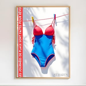St Barts Poster Print | Saint Barthélemy Wall Art | Women Swimsuit Travel Poster, Tropical Caribbean Art Print | France Travel Art Poster & Gift Idea