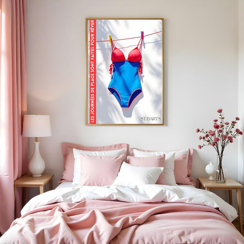 St Barts Poster Print | Saint Barthélemy Wall Art | Women Swimsuit Travel Poster, Tropical Caribbean Art Print | France Travel Art Poster & Gift Idea