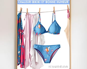 St Barthelemy Poster Print / St Barts France Travel Bikini Wall Art / Chaleur Bikini Bonne Humeur, Decoración caribeña francesa / Descarga digital