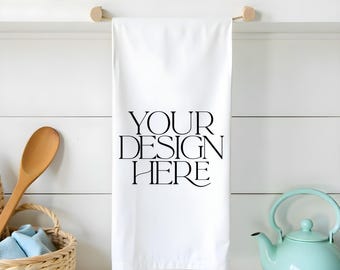 Maqueta de paño de cocina / Paño de cocina de algodón blanco JPG para proyectos de bricolaje, maqueta de toalla blanca en blanco / maqueta de paño de cocina de estilo rústico