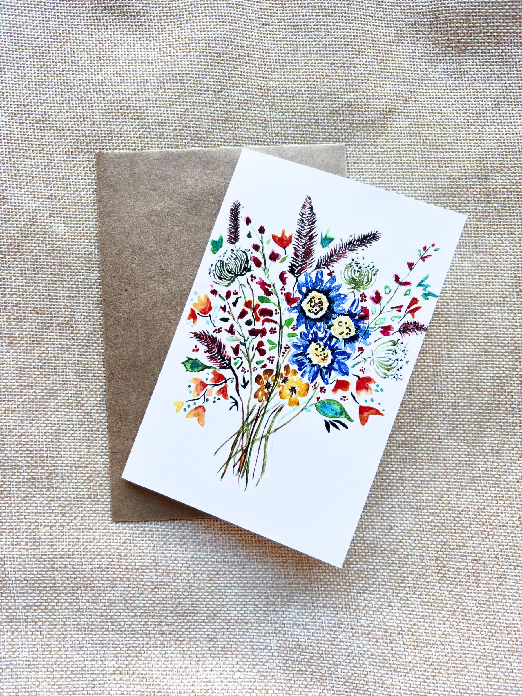 Bouquet Greeting Card Blank- Hand Painted Watercolor - Etsy