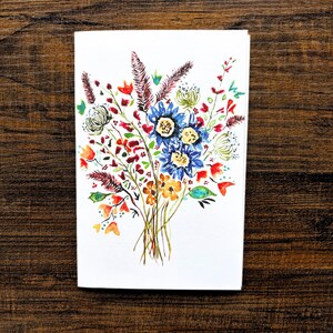 Handgemalte leere Grußkarte Digital Download - Aquarell-Blumenstrauß