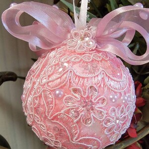 CHRISTMAS Decorative Ornament Medium 3 Pink/Vintage/Sequins/Sparkle image 2