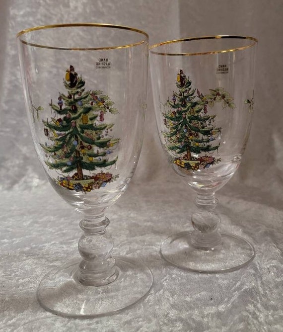 Spode Christmas Glasses spode Christmas Tree Wine Glass 12 Oz Holiday  Celebration 7.25 High 
