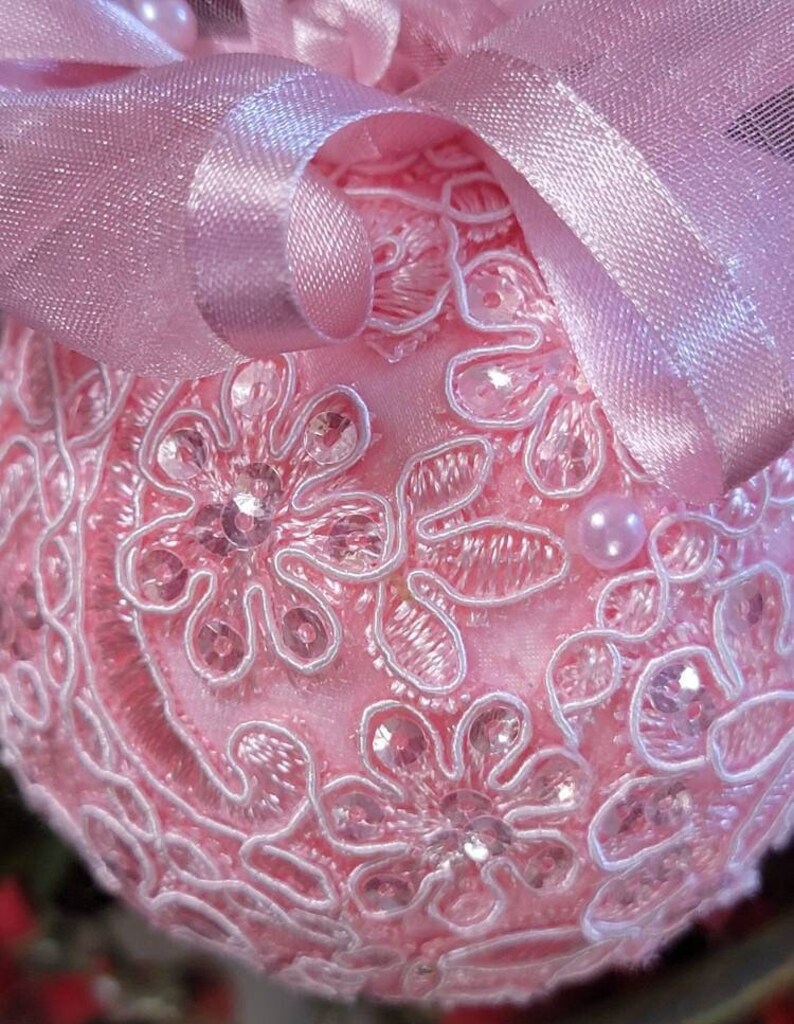 CHRISTMAS Decorative Ornament Medium 3 Pink/Vintage/Sequins/Sparkle image 5