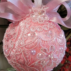 CHRISTMAS Decorative Ornament Medium 3 Pink/Vintage/Sequins/Sparkle image 1