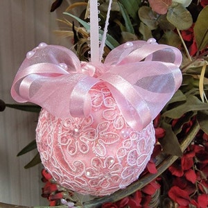 CHRISTMAS Decorative Ornament Medium 3 Pink/Vintage/Sequins/Sparkle image 4