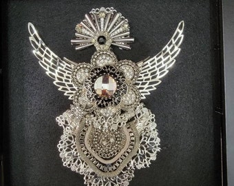 Bling Rhinestone Angel in a Frame - Beautiful Jewelry Angel in Crystal - Black Velvet Frame