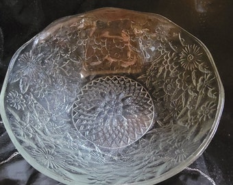 2 - 1930s  INDIANA DEPRESSION PINEAPPLE Floral Serving Bowl, Vintage Depression Glass - Pattern 618 Clear Crystal Bowl Pressed Glass