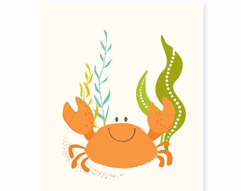 Crab wall art, ocean art for kids, nursery wall decor for children