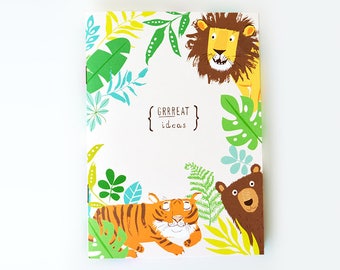 NOTEBOOK Sketchbook Journal, Lions, Tigers, bears, jungle, tropical