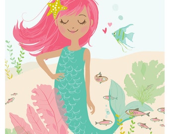 MERMAID wall art - girl's room wall art, bathroom artwork for kids