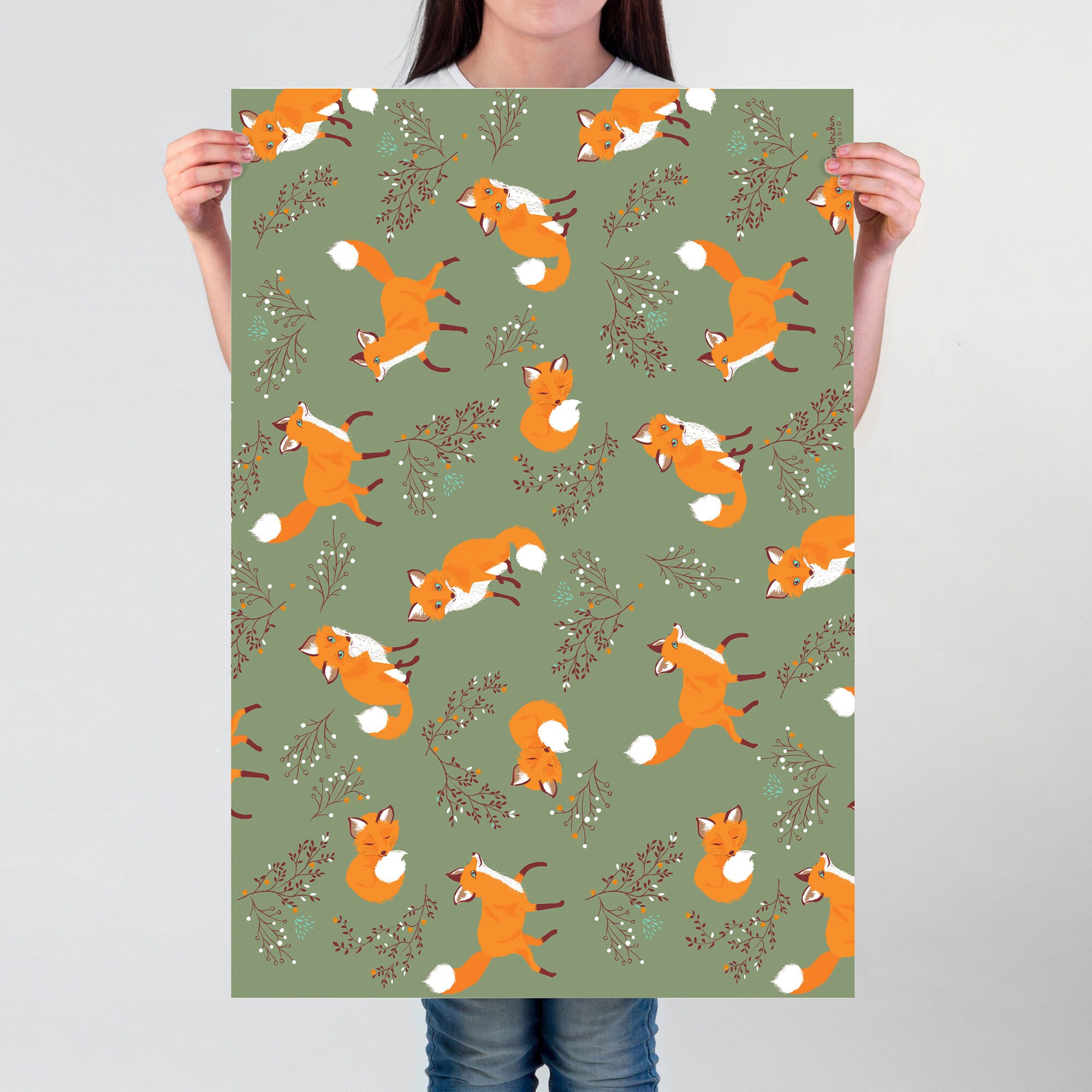 Fox Wrapping Paper, Woodland Scene Gift Wrap, Earthy Wrapping Paper, Sweet  Fox Gift Wrap, Christmas Illustrated Fine Wrapping Paper 