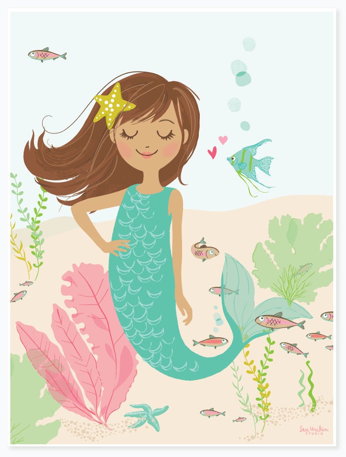 MERMAID Wall Art Girl's Room Wall Art Bathroom Artwork Etsy