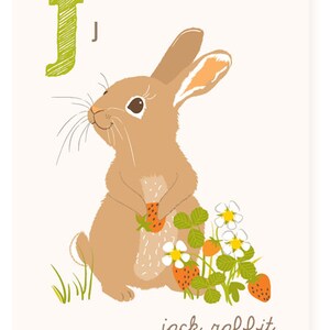 ABC Wall art, J jest dla, Jack Rabbit, Woodland, alfabetu kart pamięci flash, Dekoracja ściany przedszkola dla dzieci