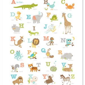 Animal Alphabet Poster, Baby Shower Gift, Animal Poster, ABCs, Kids Room Print, Nursery Print, Playroom Art