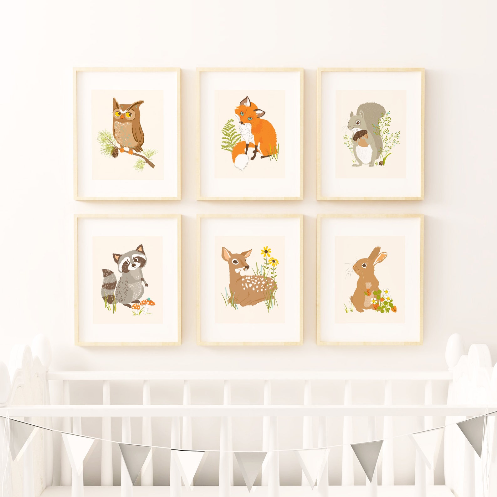 Forest Friends Wall Art Set 6 Prints Owl Fox Squirrel Etsy
