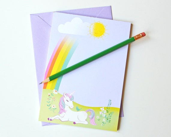 Unicorn Stationery Set, Kids Stationery, Writing Set for Girls, Kids  Writing, Notepad Set, Penpal, Unicorn, Rainbow Stickers 