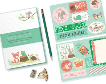 Woodland Stationery Set, stationery for girls, kids writing, notepad set, pen pal set