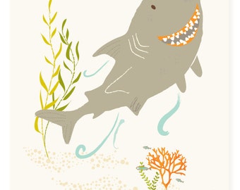 Shark wall art, ocean art for kids, nursery wall decor for baby