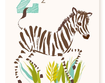 ABC card, Z is for Zebra, ABC wall art, alphabet flash cards, nursery wall decor for kids