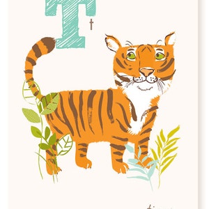 ABC wall art, T is for Tiger, alphabet flash cards, nursery wall decor for kids