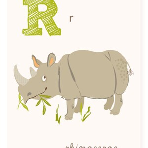 Art mural ABC, ABC, carte, R est pour le rhinocéros, rhino, décoration murale ABC, alphabet flash cartes, décoration murale chambre d’enfant pour les enfants et les bébés