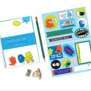 Monster StationerySet, monster writing set, stationery for boys, kids writing, pen pal set image 1