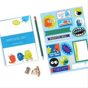 Monster StationerySet, monster writing set, stationery for boys, kids writing, pen pal set image 1