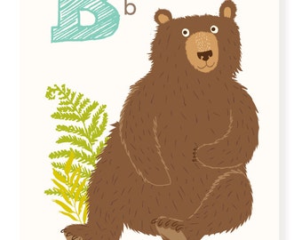 ABC wall art, ABC card, B is for, Bear, alphabet flash cards, nursery wall decor for kids