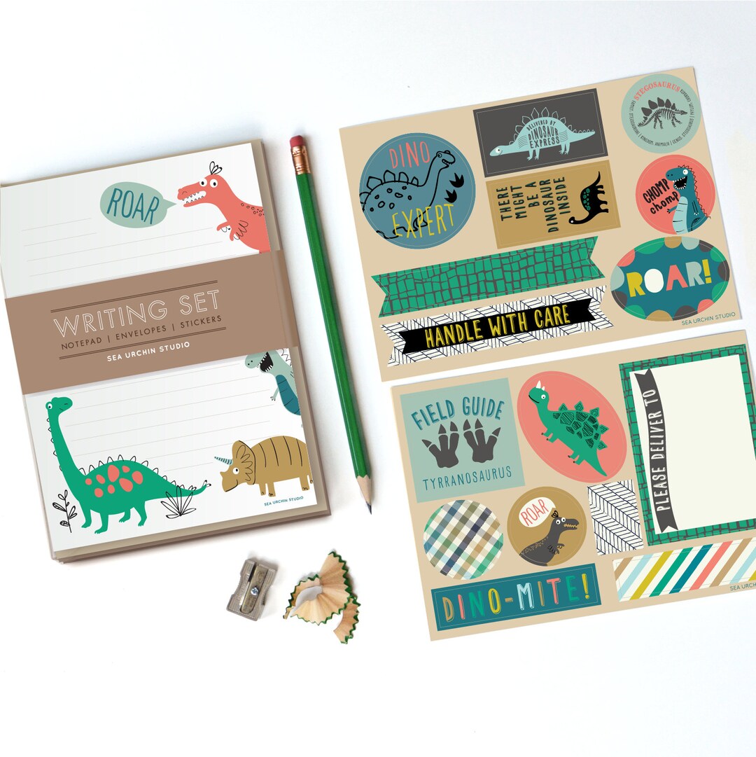 Dinosaur Stationery Set, Kids Stationery, Kids Writing, Pen Pal, Notepad Set, Dinosaur Stickers