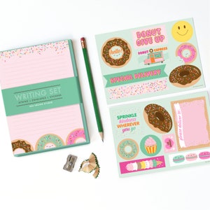 Sweet Shop Donuts Stationery set, kids stationery, writing set for girls, kids writing, notepad set, penpal